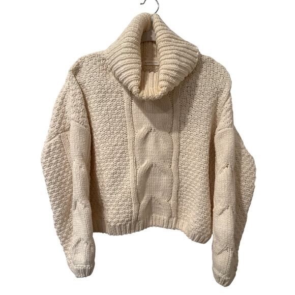 Altar'd State Cream Chunky Cable Knit Cropped Sweater Size Small Turtleneck Boxy - Picture 1 of 9